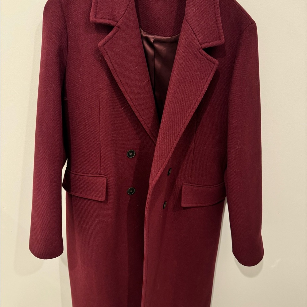 Zara Burgundy Double-Breasted Trench Coat - Picture 12 of 13